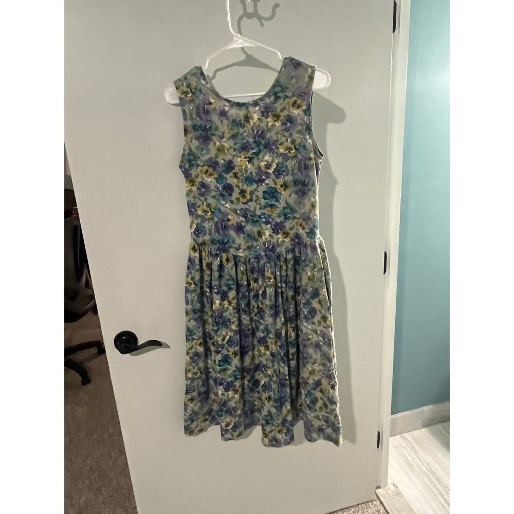 Handmade Floral Cottagecore Dress Women's Sleeveless Fit Flare Midi Pockets